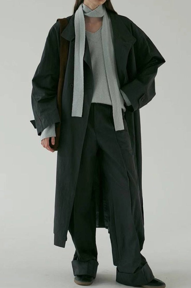 Oversized Stand Collar Long Overcoat