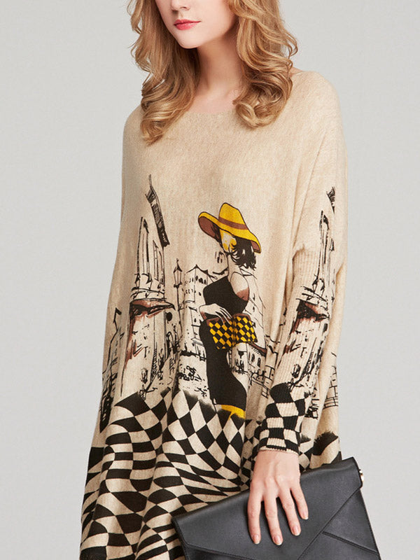 Loose Printed Split-joint Sweater
