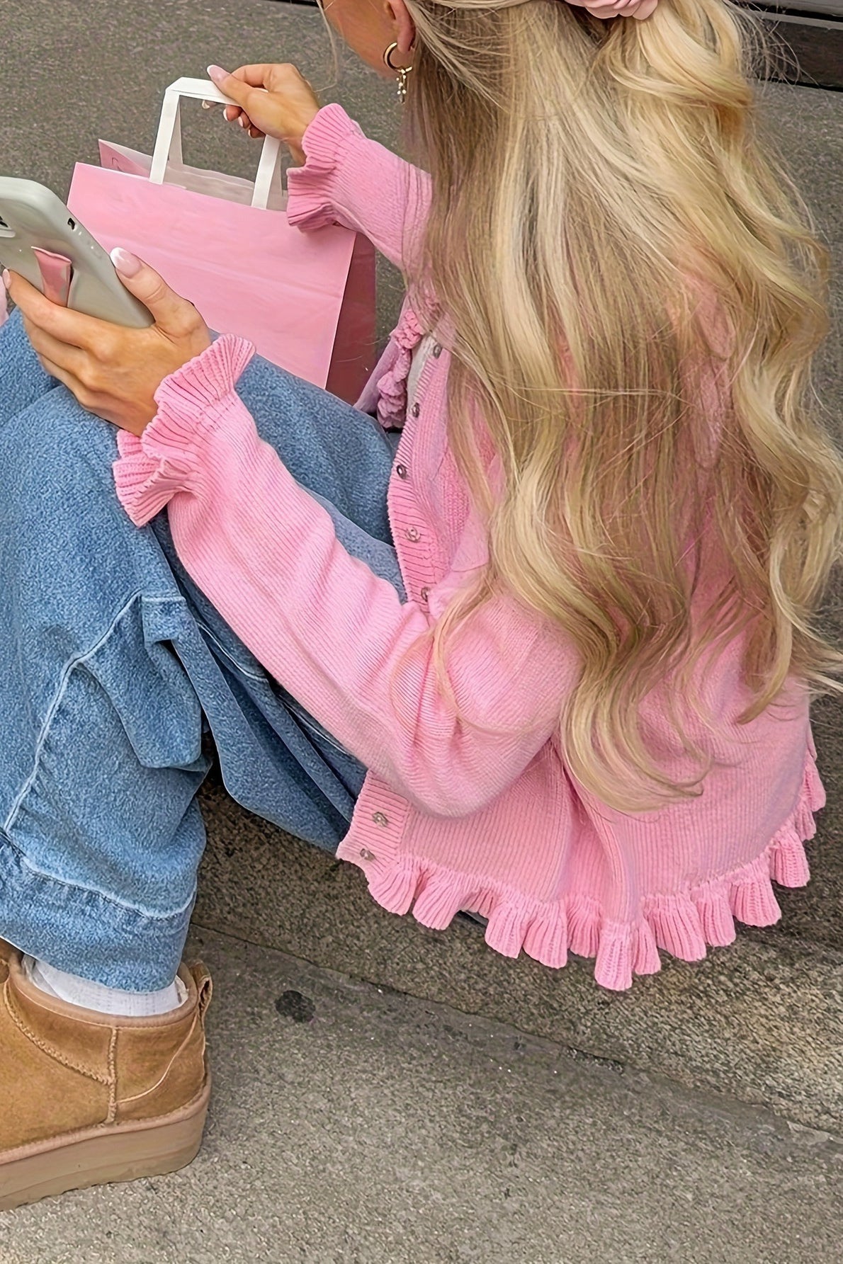 Relaxed Lace Trim Long Sleeve Knit Cardigan
