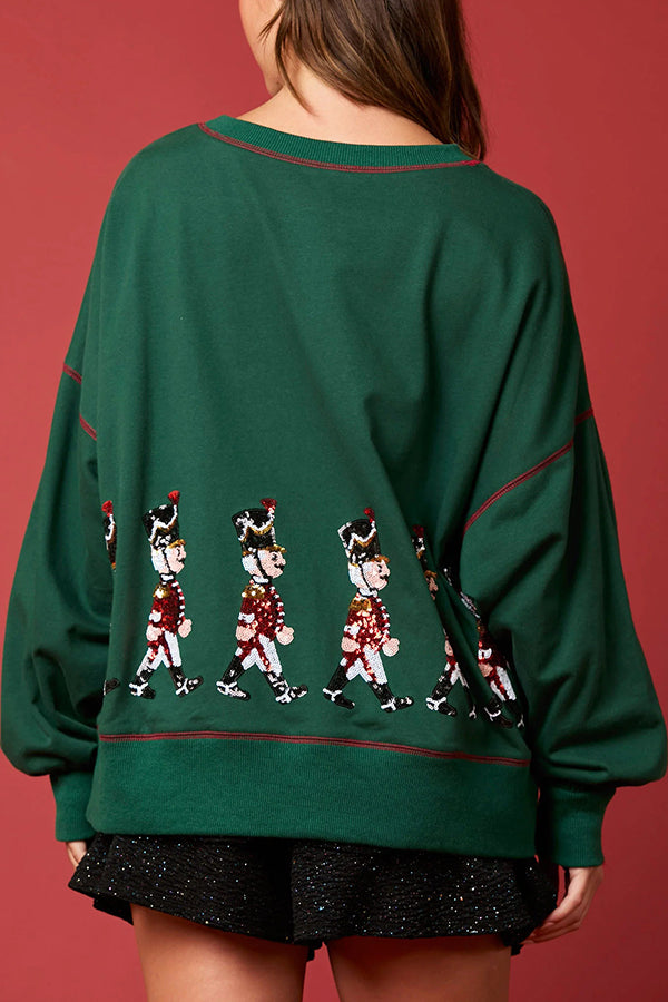 Christmas Soldier Sequined Long Sleeve Sweatshirt