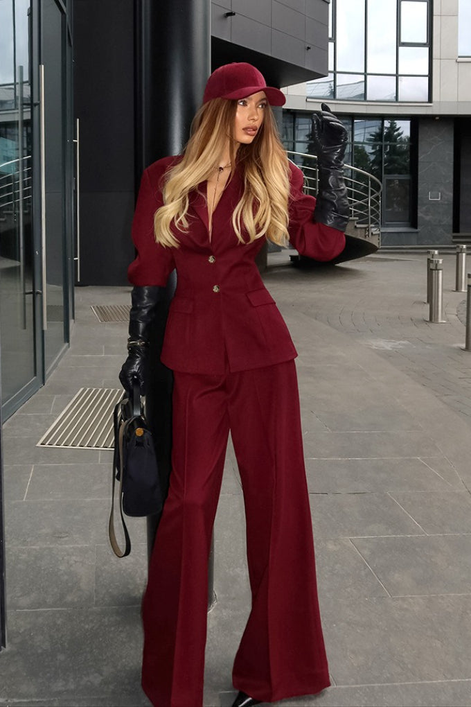 Polished Lapel Tailored Button Two Piece Set