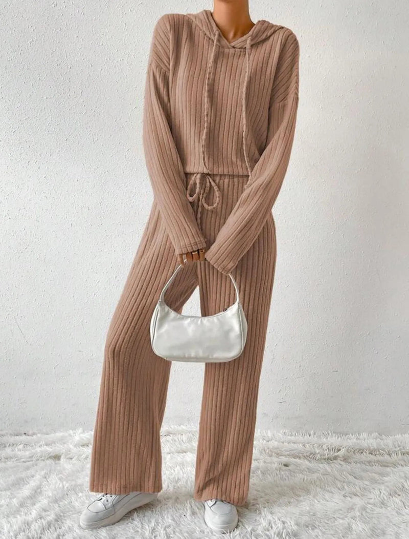 Cozy Ribbed Knit Hoodie and Pants Set