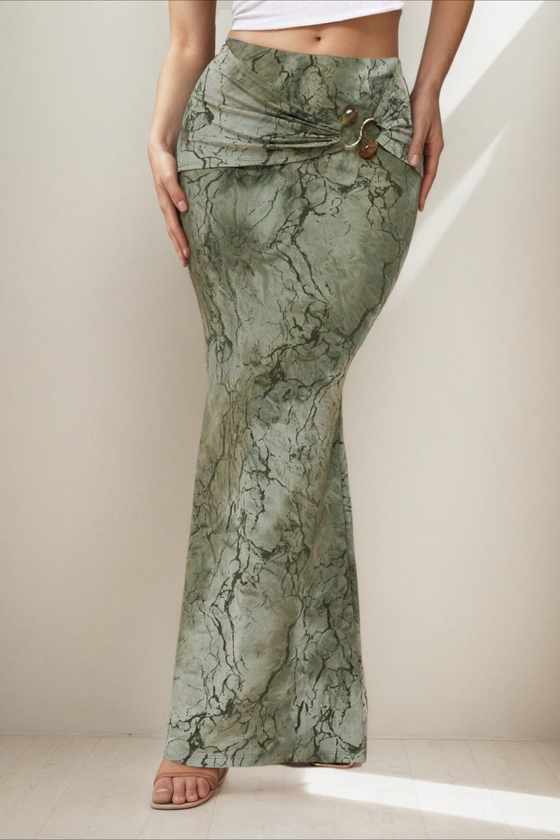 Retro Printed Slim Long Skirt
