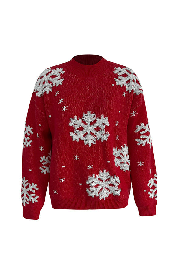 Turtleneck Christmas Print Knitted Sweater
