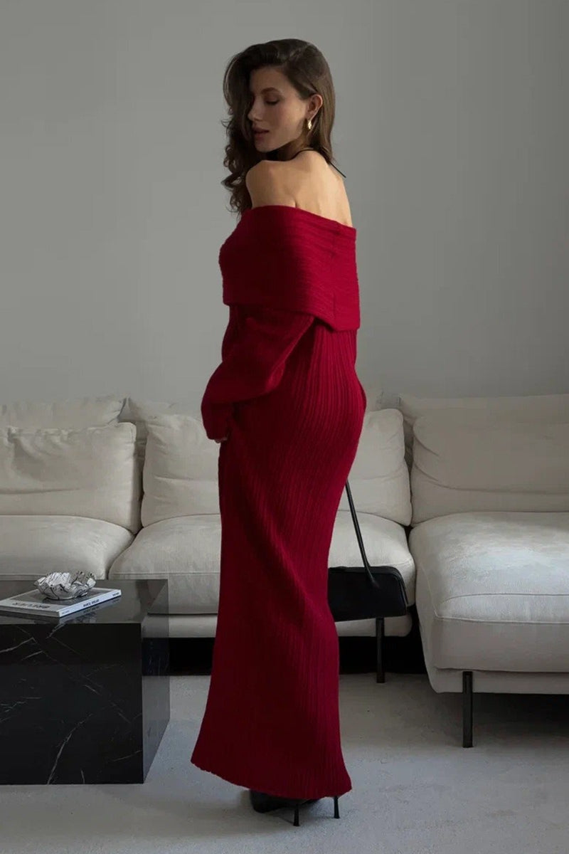 Minimalist Off Shoulder Bodycon Knit Maxi Dress