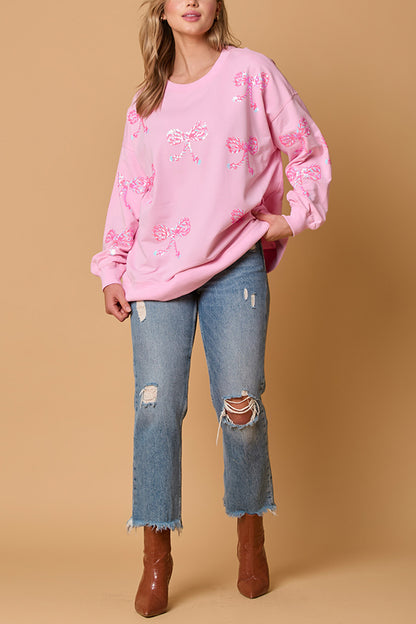 Christmas Bow Sequin Loose Long-sleeved Sweatshirt