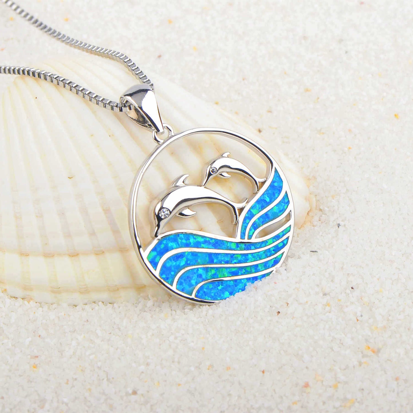 Elegant Opal Dolphin Necklace