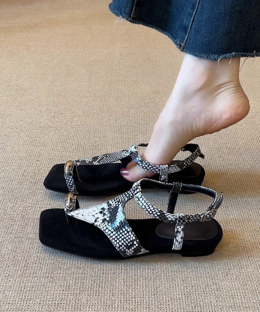 Black Faux Leather Flip Flops Flat Sandals Splicing