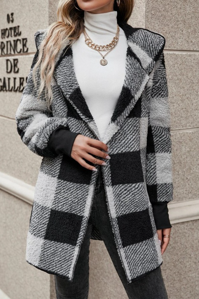 Loose Plaid Color Block Knit Cardigan Coat