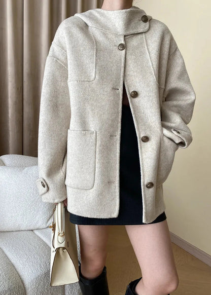 Wool Blend Hooded Cape Coat