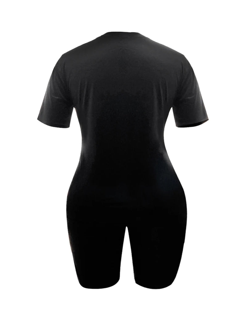 Basic Summer ’s Suit Short Sleeve Top and Pants Color Sportswear Slim Two-piece Outfit