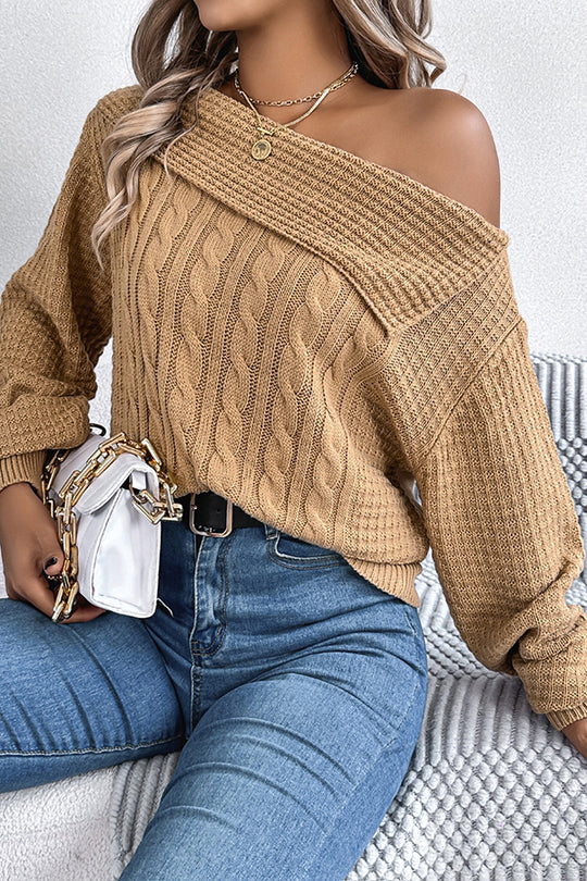 Color One Shoulder Long Sleeve Knitted Sweater