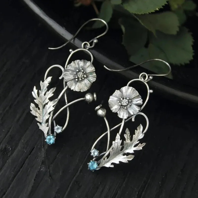 Vintage Flower Zircon Earrings