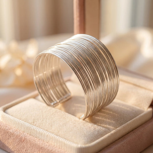 Retro Open Cuff String Silver Bracelet