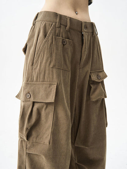 Street Corduroy Cargo Pants With Multi Pockets