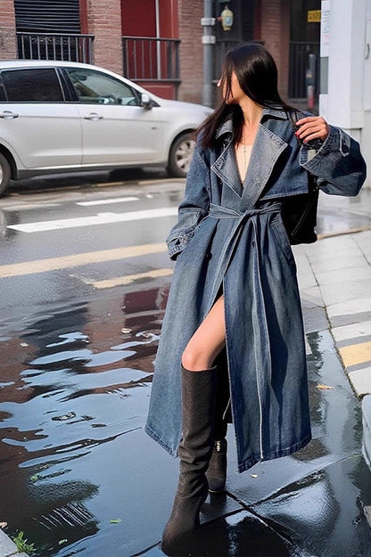 Washed Denim Lazy- Long Overcoat