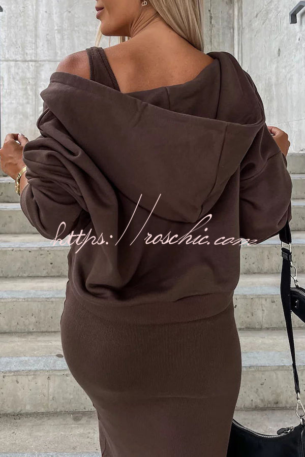 Around the World Hooded Sweatshirt and Slip Maxi Skirt Two Piece Set