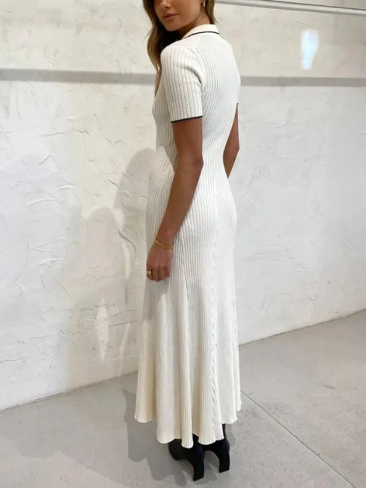 Knitted Rib Slim Maxi Dresses for High Waist Loose Dress ’s Autumn Temperament Long Dress Femme