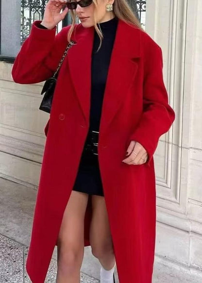 Scarlet Elegance Double-breasted Overcoat