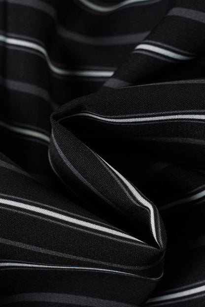 Woven Striped Collared Tie Waist Long Sleeve Blouse