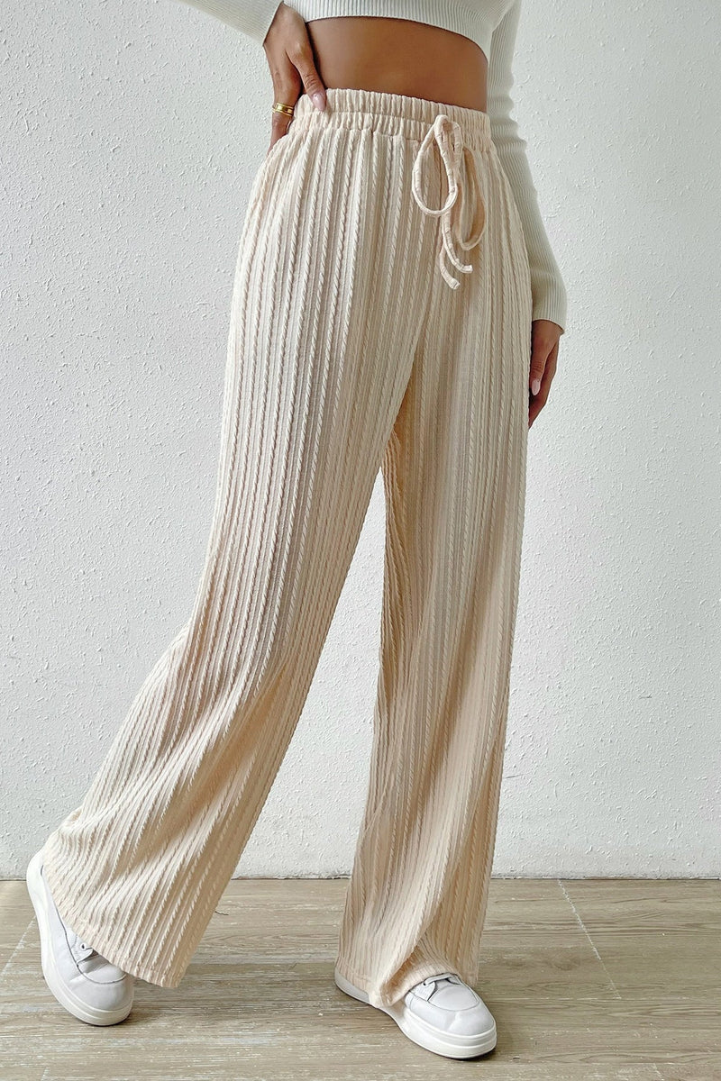 Elastic High Waist Straight Leg Knit Pants
