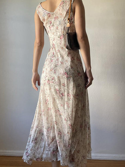 Beige Y2k Irregular Holiday Style Maxi Dress