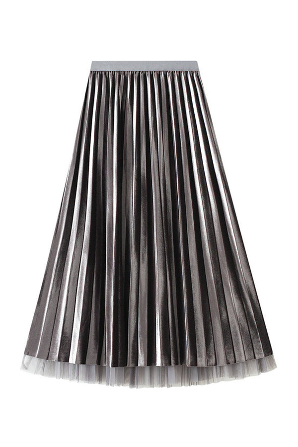 Reversible Gold Velvet Mesh Skirt