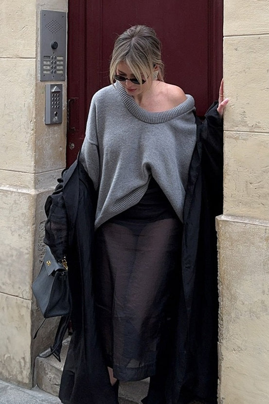 3d V Neck Paneled Oversized Sweater