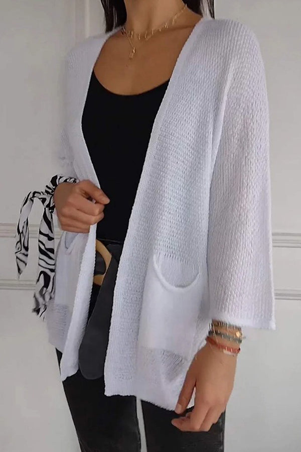 Color Loose Long Sleeve Pocket Knitted Cardigan