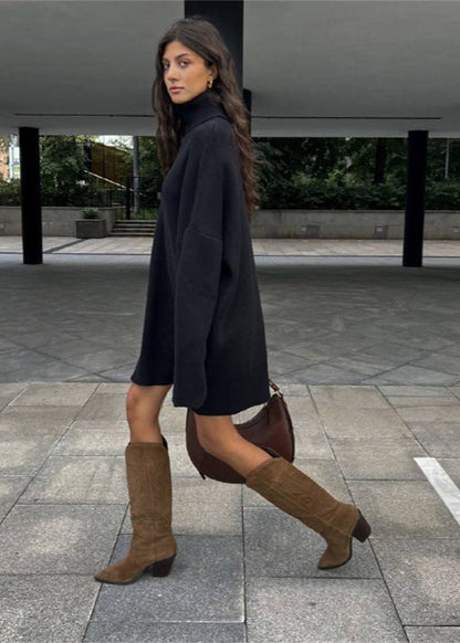 Harper Knit Turtleneck Sweater Dress – Oversized Long Sleeve Pullover