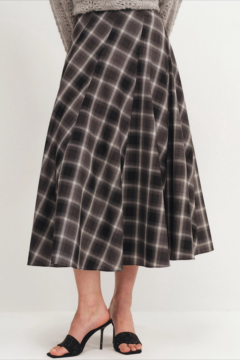 Wool Plaid Waist Defined A-line Skirt