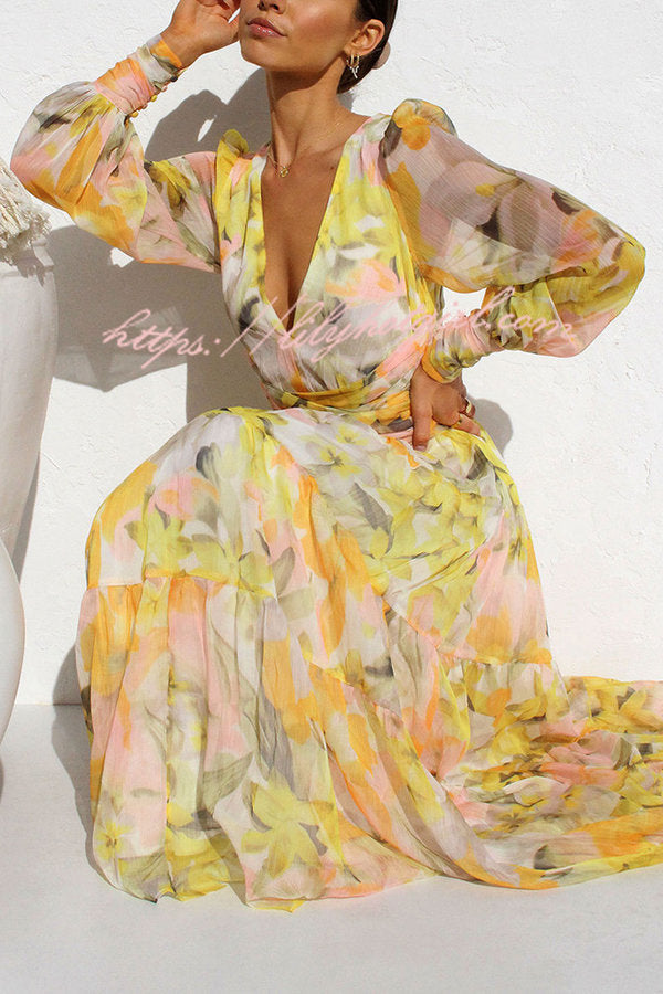 Olena Abstract Balloon Sleeves Maxi Dress