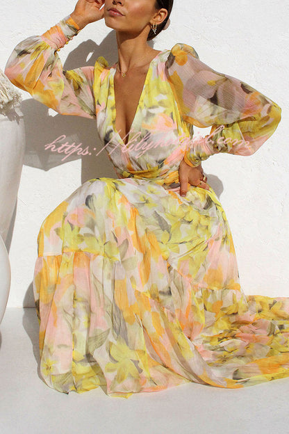 Olena Abstract Balloon Sleeves Maxi Dress
