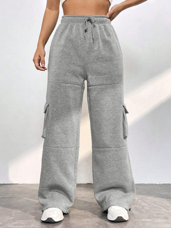 Grey Flap Pocket Lace Up Sweatpants