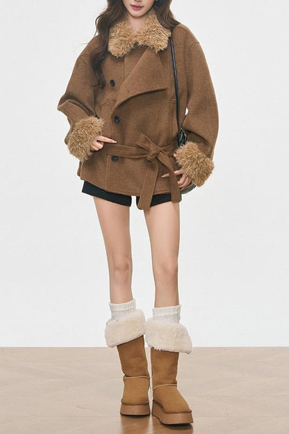 Fur Collar Fur Cuffs Short Woolen Coat