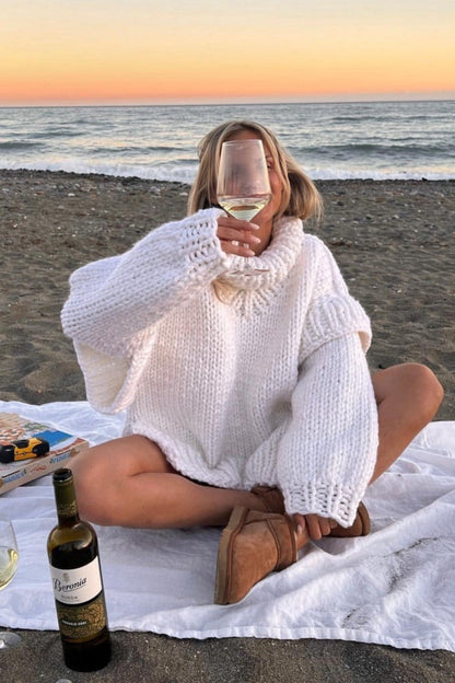 Patchwork Chunky Fluffy Turtleneck Sweater