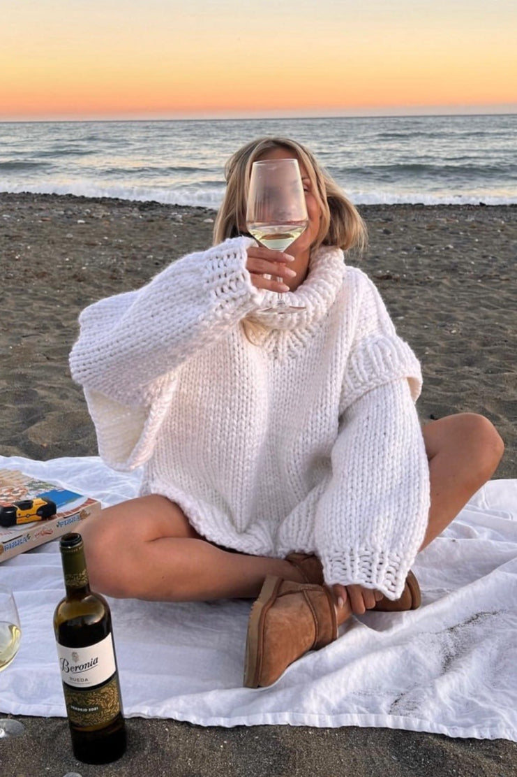 Patchwork Chunky Fluffy Turtleneck Sweater