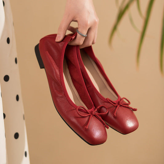 Bowknot Retro Leather Summer Flats Shoes