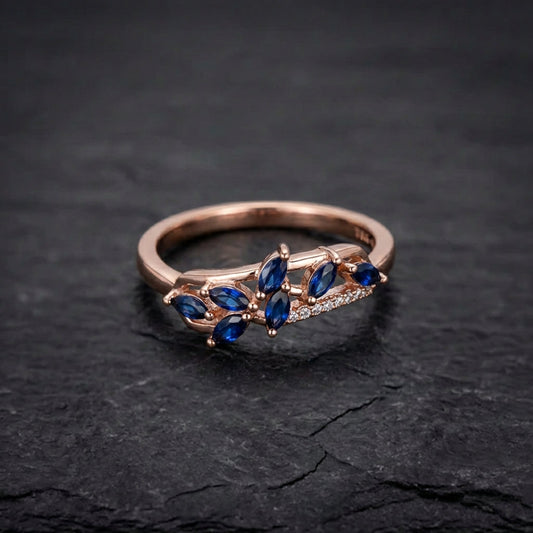 Leaf Shape Blue Zircon Paved Ring