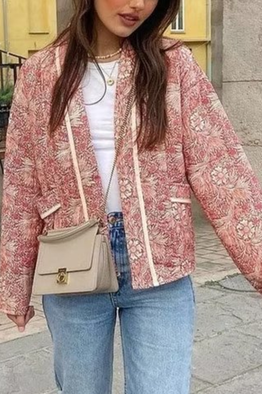 Loose Versatile Printed Cardigan Long Sleeve Cotton-padded Jacket