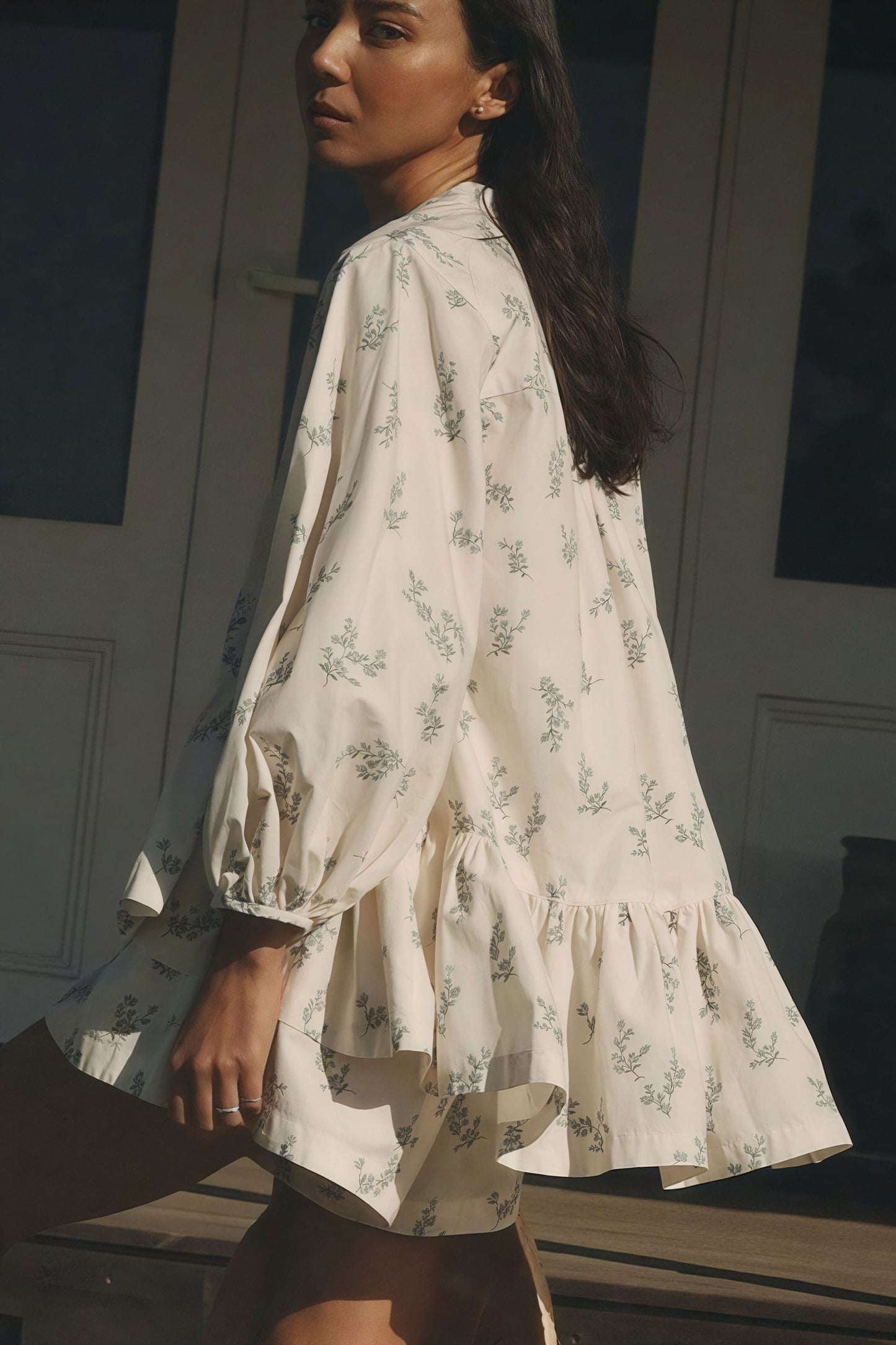 Puff Sleeve High Neck Ruffle Two Piece Set