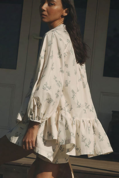 Puff Sleeve High Neck Ruffle Two Piece Set