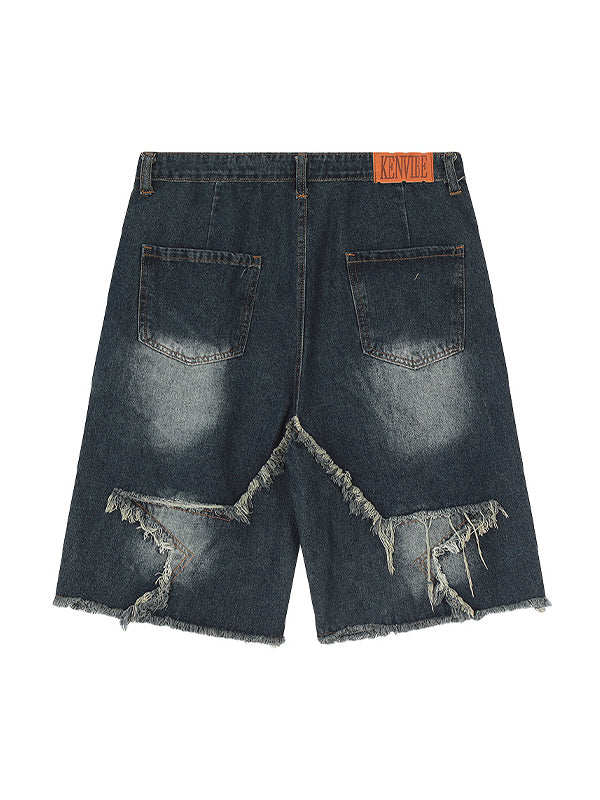 Star Pattern Patchwork Baggy Denim Shorts