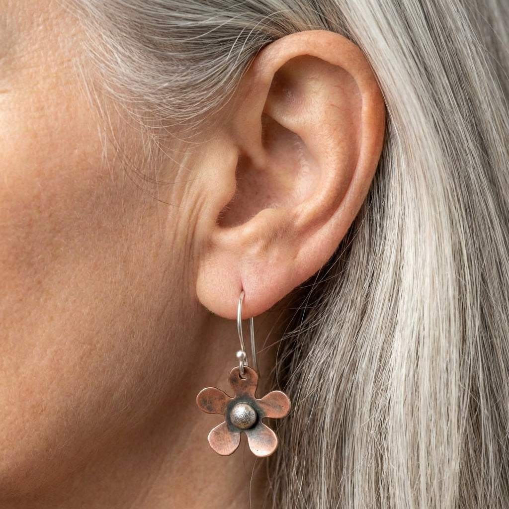 Vintage Flower Earrings In Silver