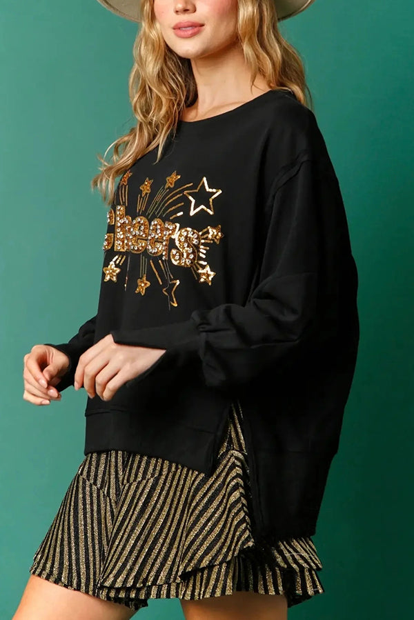 Christmas Sequin Round Neck Long Sleeve Sweatshirt