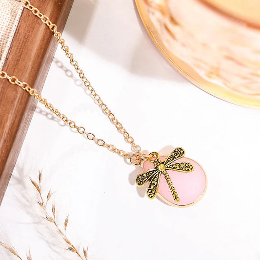 Dragonfly Pink Pendant Necklace