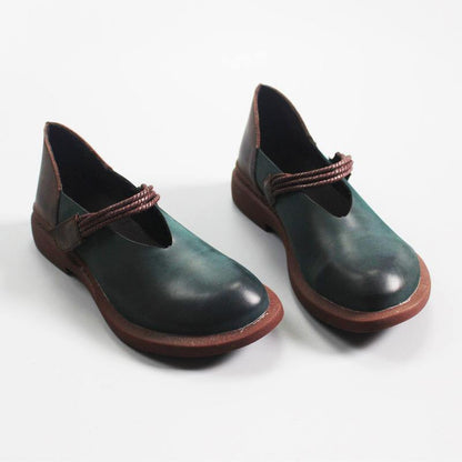 Blue Flat Shoes for Genuine Leather Splicing Flats