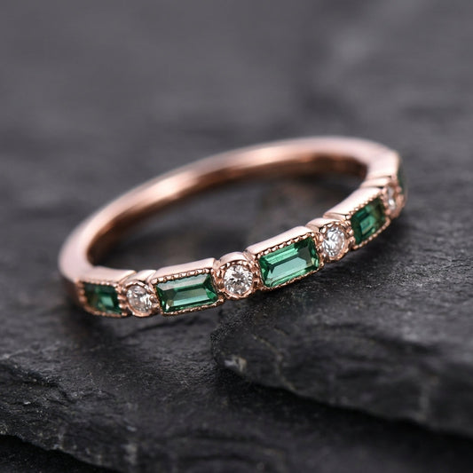 Vintage Inlaid Green Zirconia Rose Ring