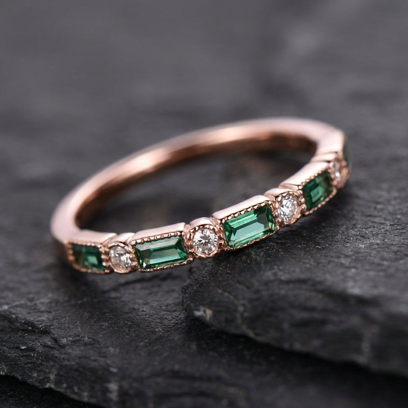 Vintage Inlaid Green Zirconia Rose Ring