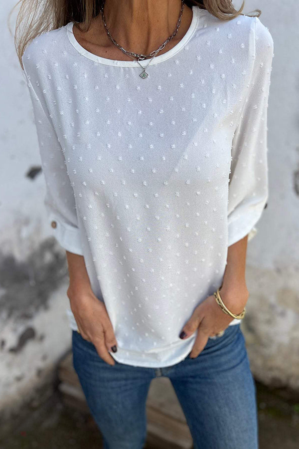 Kaitlin Chiffon Jacquard Button Half Sleeve Loose Blouse